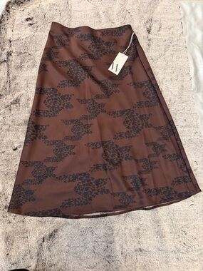 Worthington Brown Midi Skirt with Dark Printed Pattern